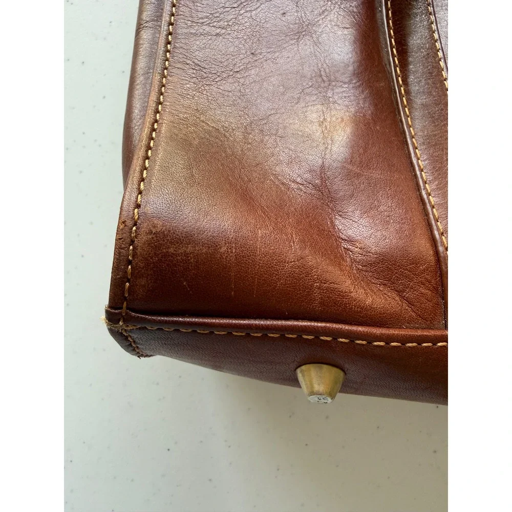 Gianni Bernini Brown Leather Multi-Compartment Shoulder Handbag Business Work